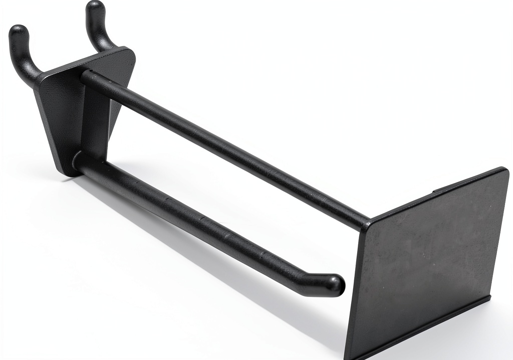 Azar Displays black pegboard hooks installed on a slatwall in a retail store