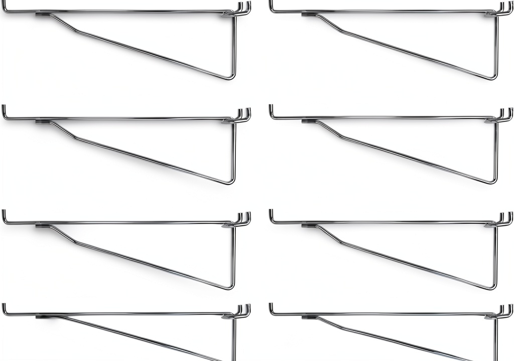 'Pro-Craft metal pegboard shelf brackets mounted on a slatwall'