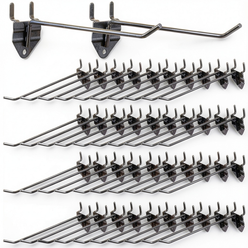 'Shimeyao pegboard hooks installed on a garage wall'