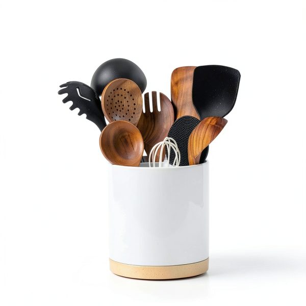Meolibour 360 Rotating Utensil Holder Melamine 3‑Compartment Crock-1