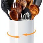 Meolibour 360 Rotating Utensil Holder Melamine 3‑Compartment Crock-0
