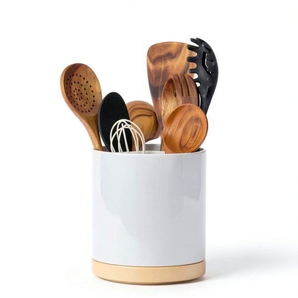 Meolibour 360 Rotating Utensil Holder Melamine 3‑Compartment Crock-3