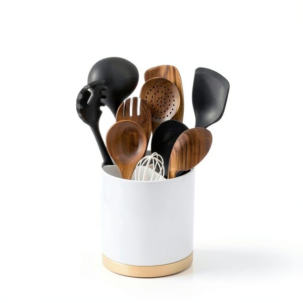 Meolibour 360 Rotating Utensil Holder Melamine 3‑Compartment Crock-5